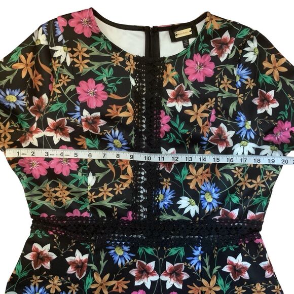 Alexia Admor Lace Trim Fit And Flare Floral Short Sleeve Dress Size 12 - Picture 11 of 15